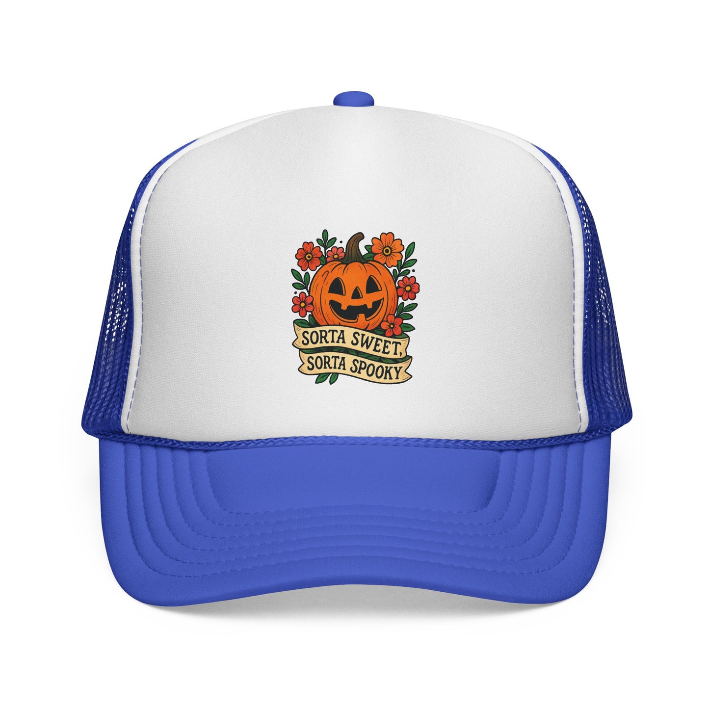 Cute Pumpkin Design – Sorta Sweet, Sorta Spooky Halloween Artwork Trucker Hat printed