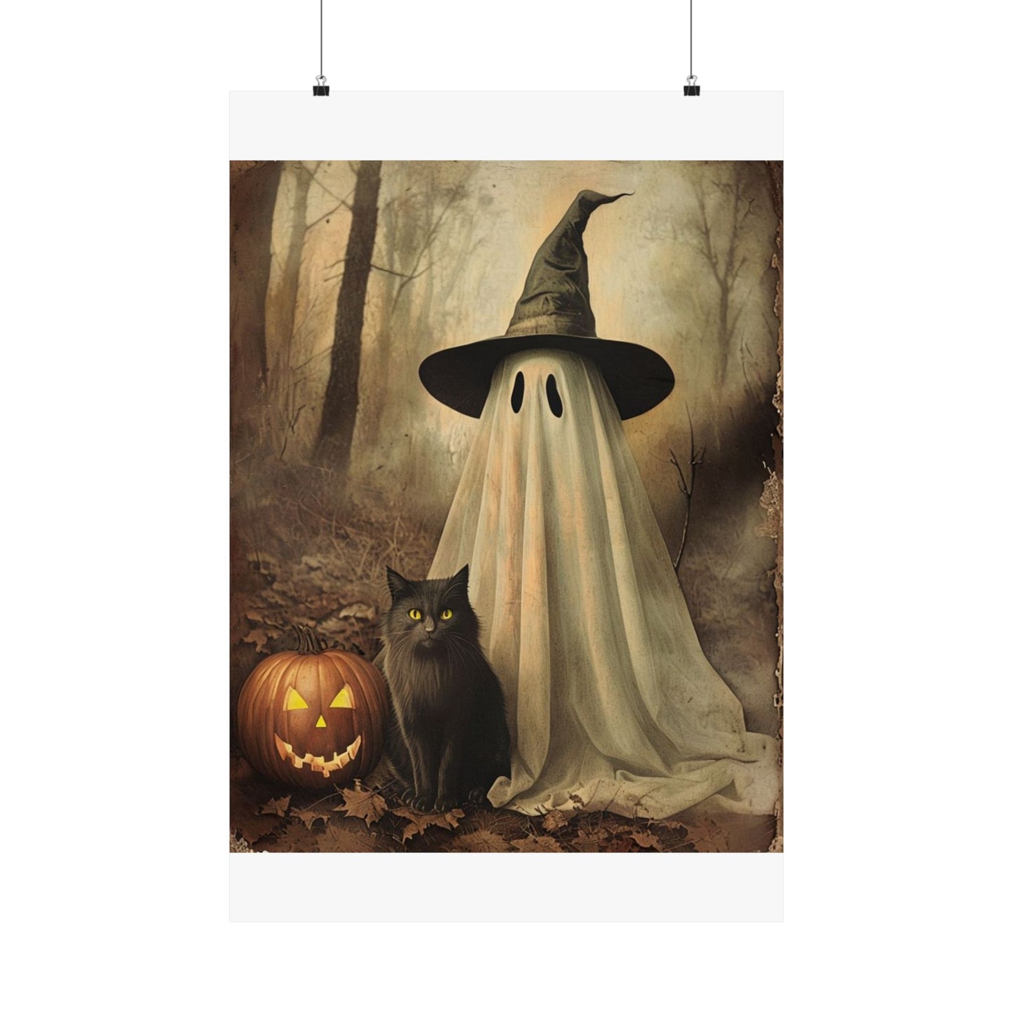 Halloween Ghost and Cat Matte Vertical Posters, Spooky Home Decor, Fall Art Print, Seasonal Wall Art, Halloween Decor, Poster