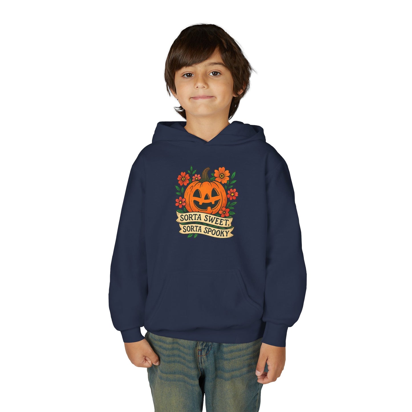 Cute Pumpkin Design – Sorta Sweet, Sorta Spooky Halloween Artwork Kids Hoodies