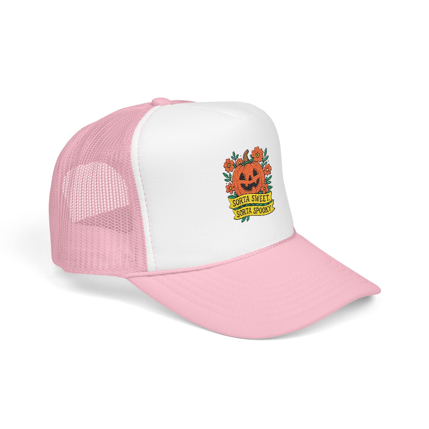 Cute Pumpkin Design – Sorta Sweet, Sorta Spooky Halloween Artwork Trucker Hat Embroidered