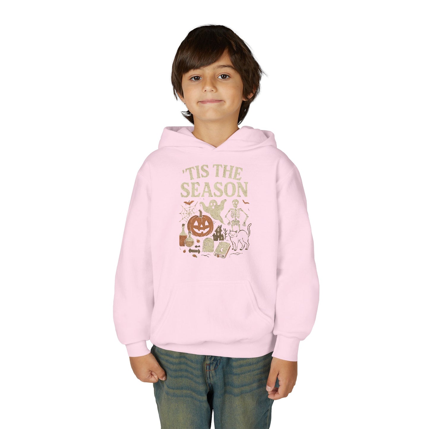 ‘Tis the Season Halloween  | Vintage Spooky Season Shirt with Ghost, Skeleton & Pumpkin | Retro Halloween Graphic Tee for Fall Kids Hoodie