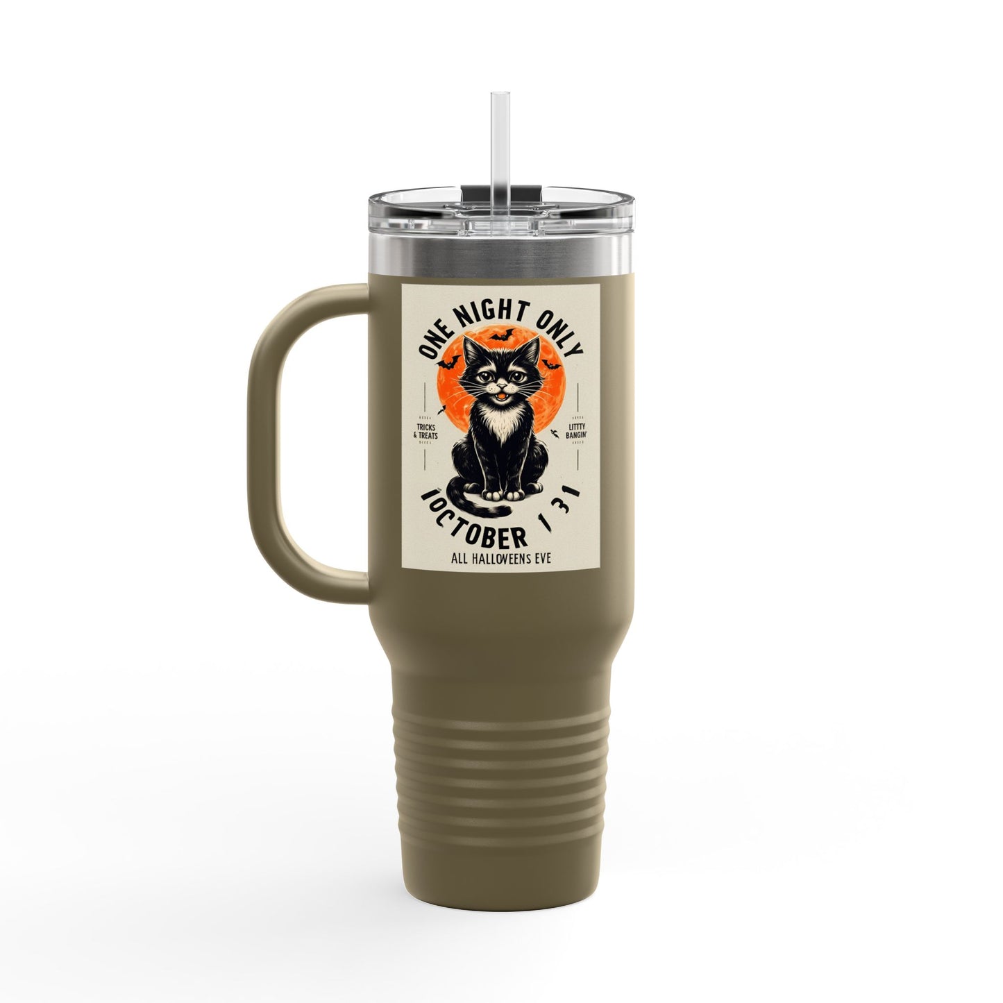 Halloween Black Cat Design | One Night Only October 31 Vintage Artwork Travel Mug