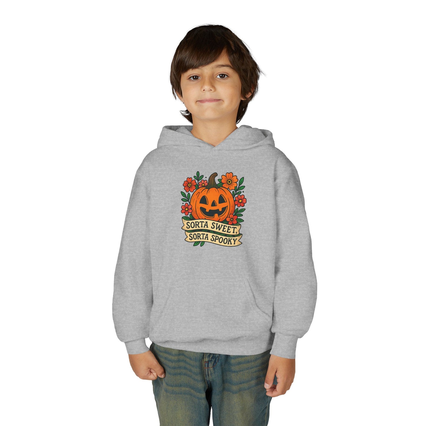 Cute Pumpkin Design – Sorta Sweet, Sorta Spooky Halloween Artwork Kids Hoodies