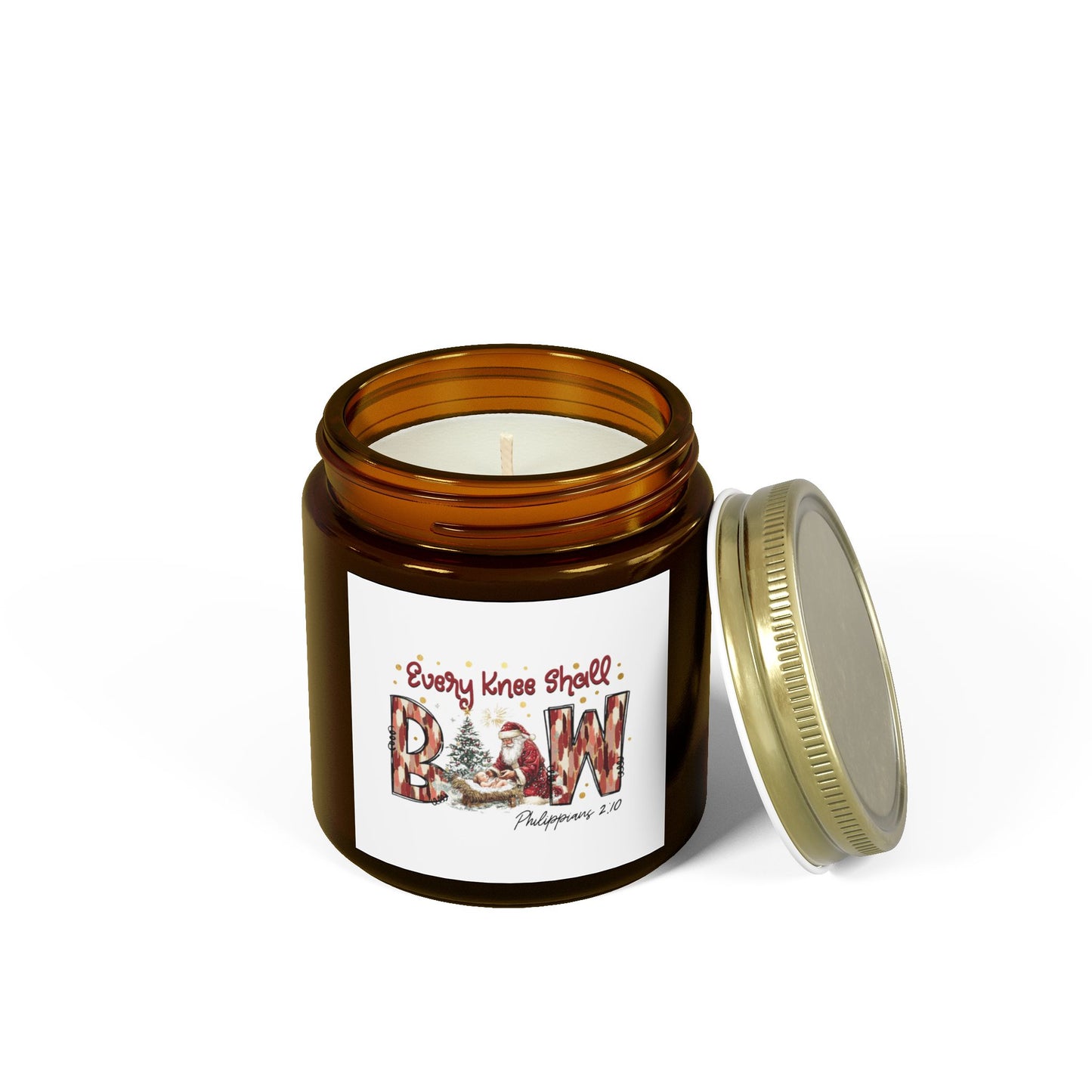 Every Knee Shall Bow Philippians 2:10 | Christian Christmas Design with Santa & Baby Jesus | Faith-Based Holiday Gift Candle
