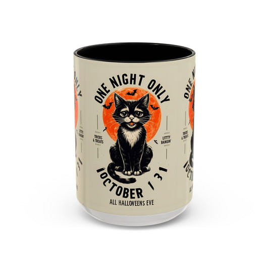Halloween Black Cat Design | One Night Only October 31 Vintage Artwork Accent Mug