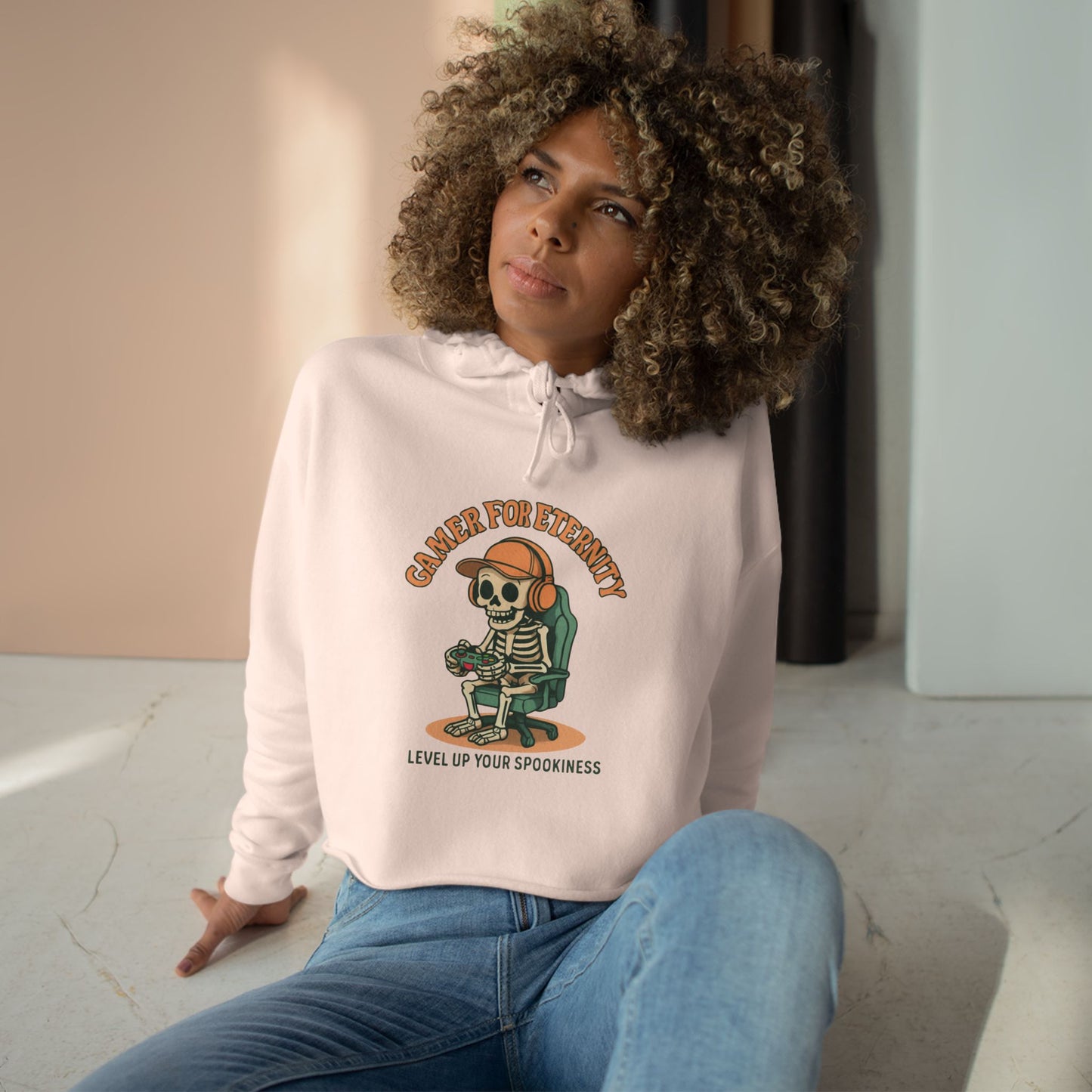 Gamer Crop Hoodie, Cute Skeleton Hoodie, Level Up Your Spookiness, Halloween Sweater, Gaming Apparel, Fun Casual Wear