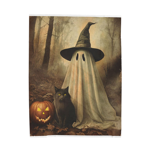 Halloween Ghost Plush Blanket for Cozy Nights, Fall Decor, Gift for Cat Lovers, Pumpkin Design, Cozy Home Accessory, Blanket