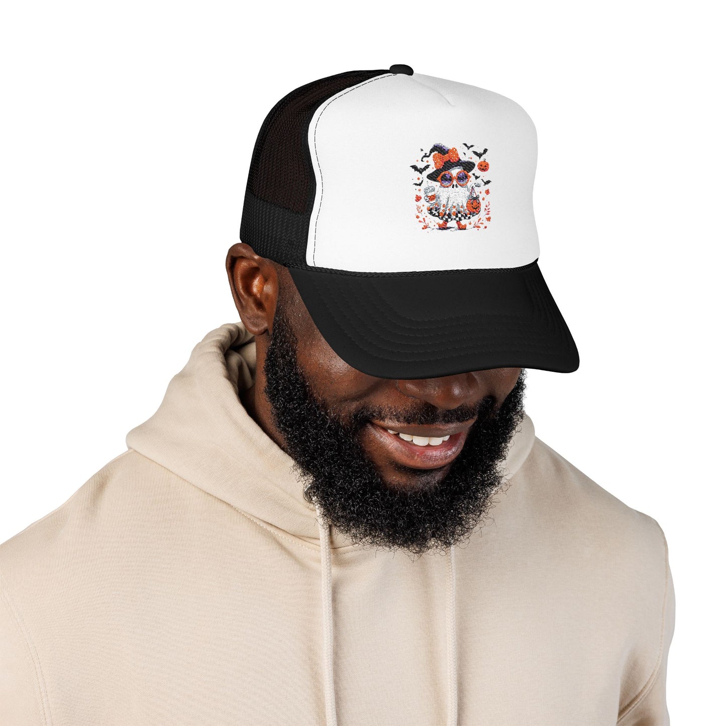 Cute Halloween Ghost  | Trendy Witch Ghost Outfit | Spooky Fall Shirt for Women | Pumpkin Aesthetic Halloween Apparel Gift Trucker Hat Embroidered