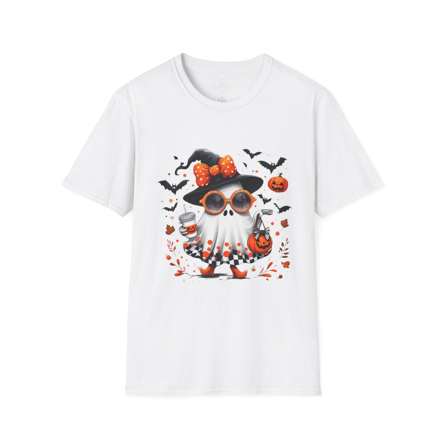 Trendy Halloween Ghost with Witch  Sunglasses | Cute Spooky Chic Pumpkin Art Print | Fashion Ghost Fall Aesthetic Design