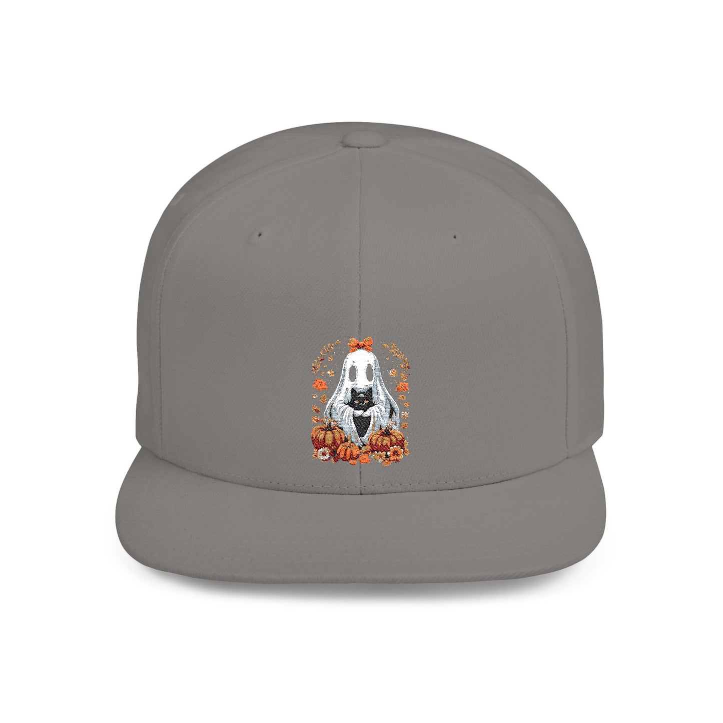 Cute Ghost and Black Cat Halloween T-Shirt | Cozy Fall Pumpkin Shirt | Spooky Season Aesthetic Apparel Gift for Halloween Lovers Snapback Cap