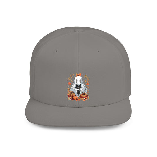 Cute Ghost and Black Cat Halloween T-Shirt | Cozy Fall Pumpkin Shirt | Spooky Season Aesthetic Apparel Gift for Halloween Lovers Snapback Cap