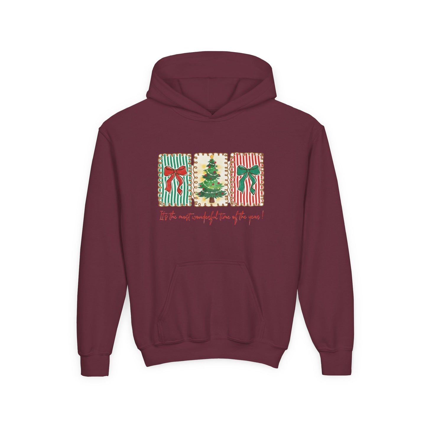 Festive Christmas Tree & Bow Design | It’s the Most Wonderful Time of the Year – Holiday Shirt, Mug, Tote & Home Decor Kids Hoodie