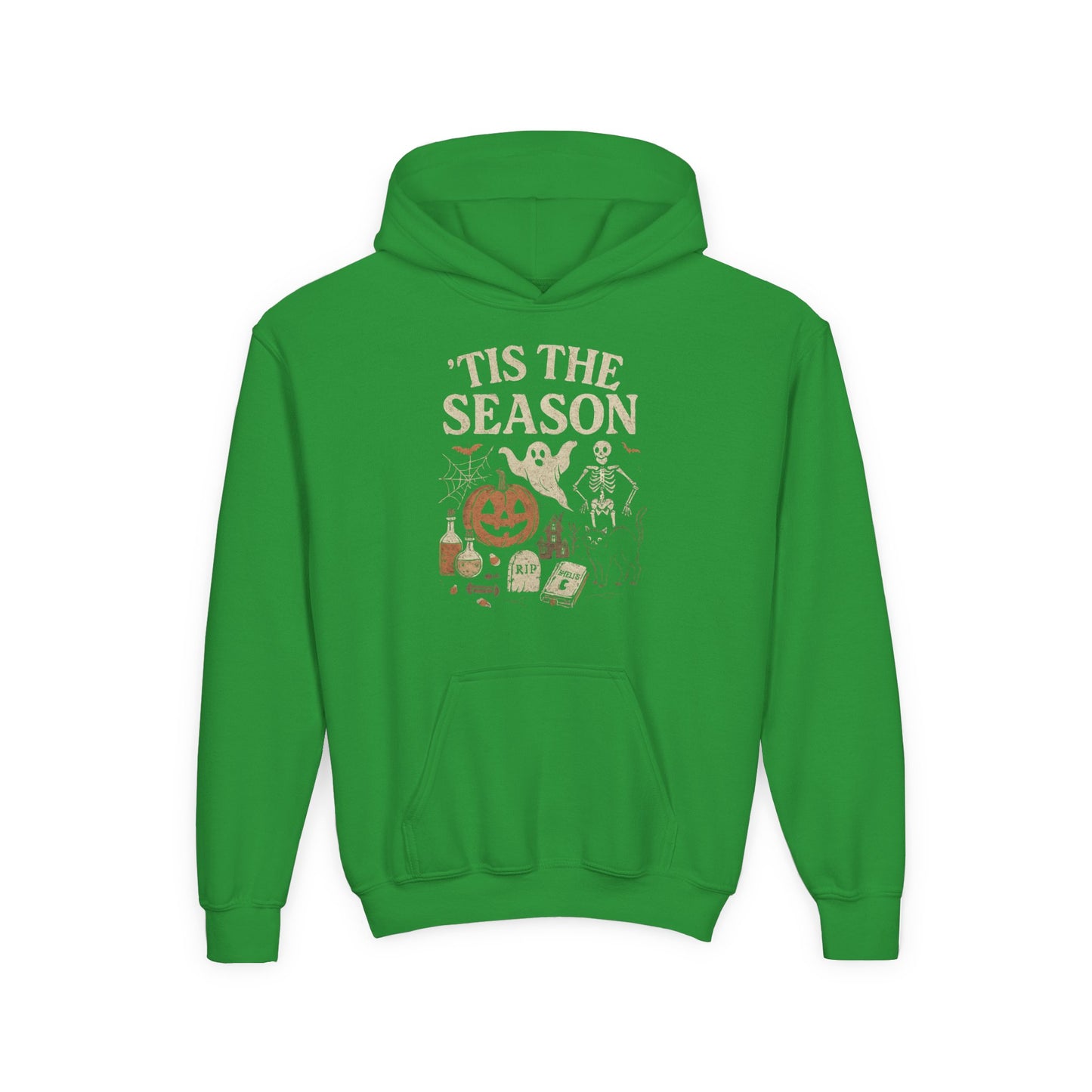 ‘Tis the Season Halloween  | Vintage Spooky Season Shirt with Ghost, Skeleton & Pumpkin | Retro Halloween Graphic Tee for Fall Kids Hoodie