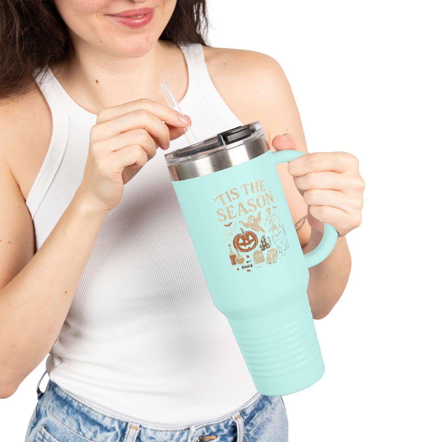 ‘Tis the Season Halloween Design | Vintage Spooky Season Ghost & Skeleton Artwork | Retro Halloween Apparel & Gift Idea Travel Mug