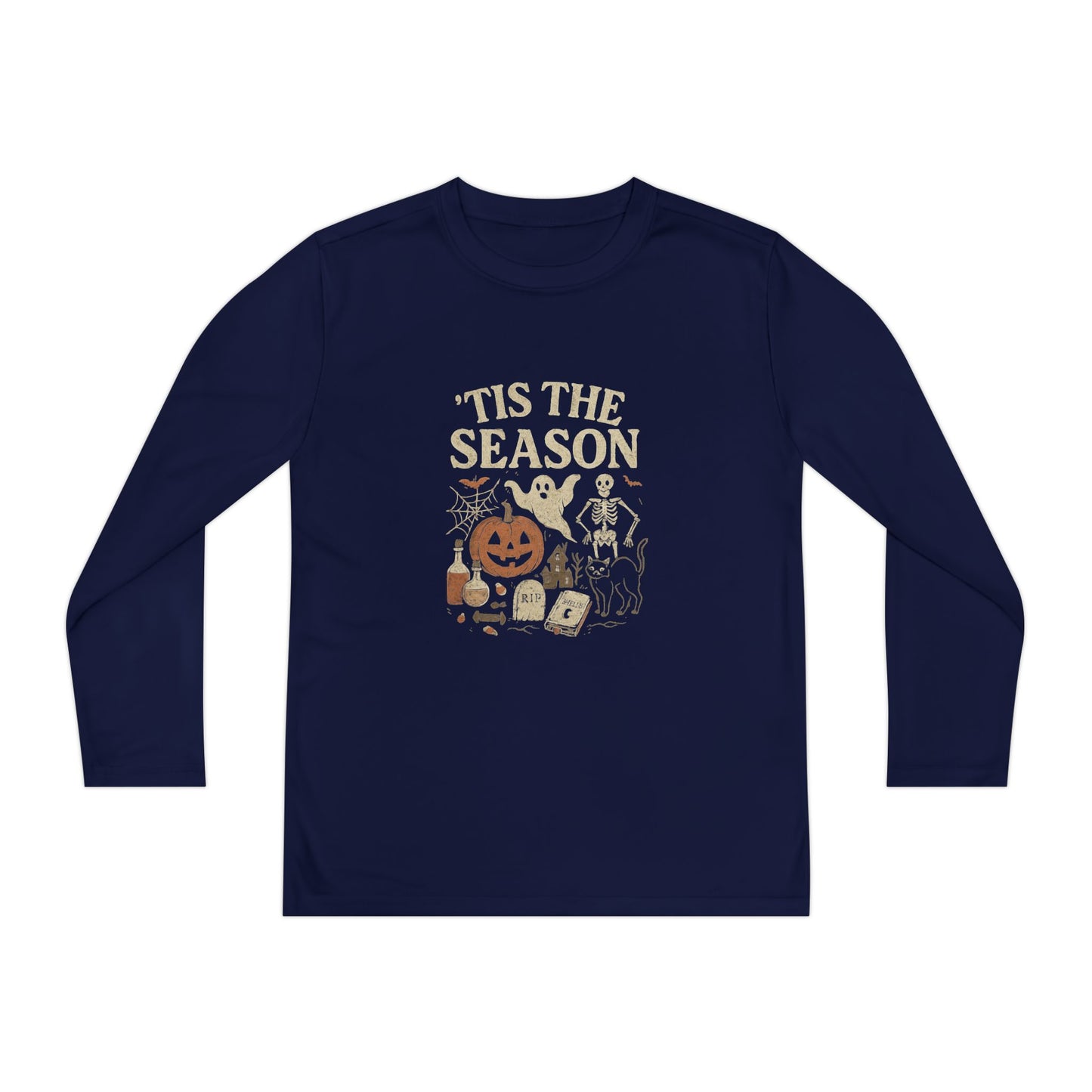 ‘Tis the Season Halloween  | Vintage Spooky Season Shirt with Ghost, Skeleton & Pumpkin | Retro Halloween Graphic Tee for Fall