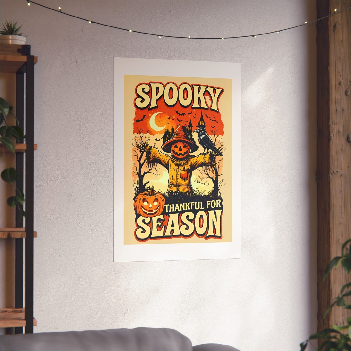 Spooky Thankful for the Season Halloween Scarecrow Vintage Design Poster