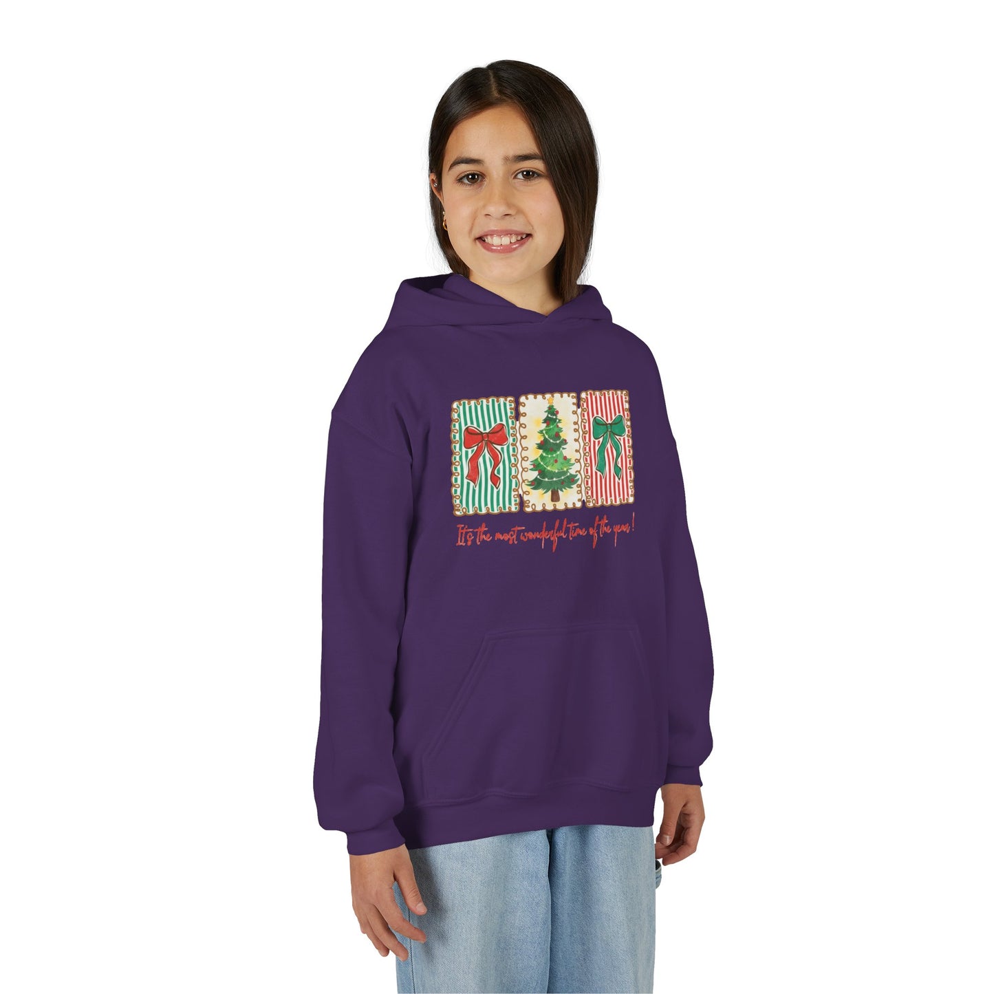 Festive Christmas Tree & Bow Design | It’s the Most Wonderful Time of the Year – Holiday Shirt, Mug, Tote & Home Decor Kids Hoodie