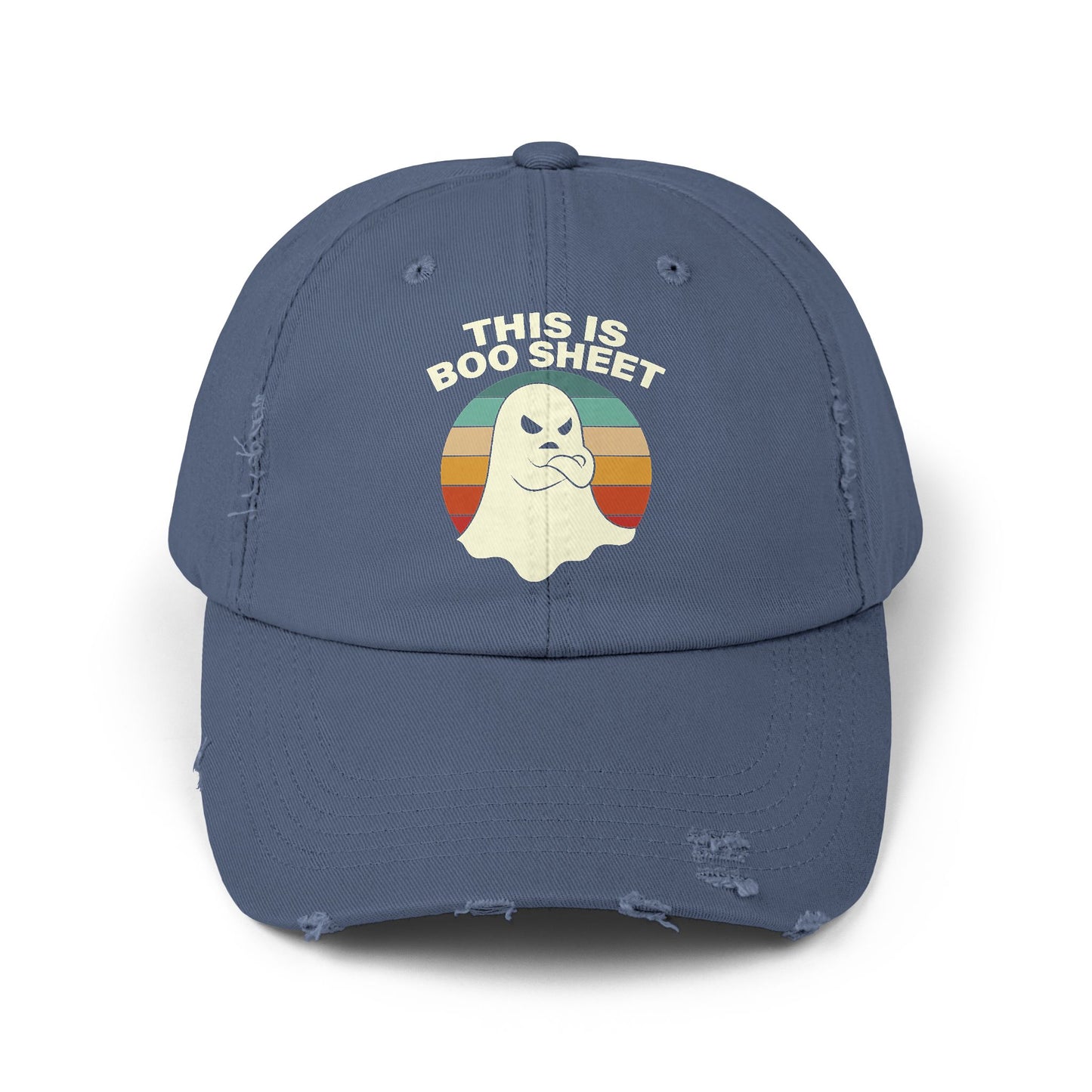 This Is Boo Sheet Funny Halloween T‑Shirt | Sarcastic Ghost Shirt for Spooky Season | Retro Ghost Graphic Tee for Men & Women Distressed cap