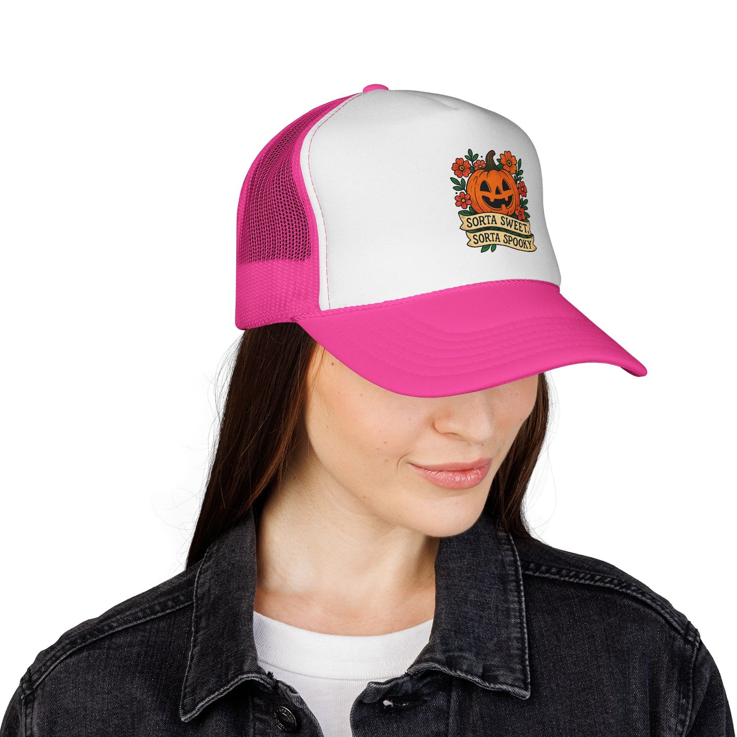 Cute Pumpkin Design – Sorta Sweet, Sorta Spooky Halloween Artwork Trucker Hat printed