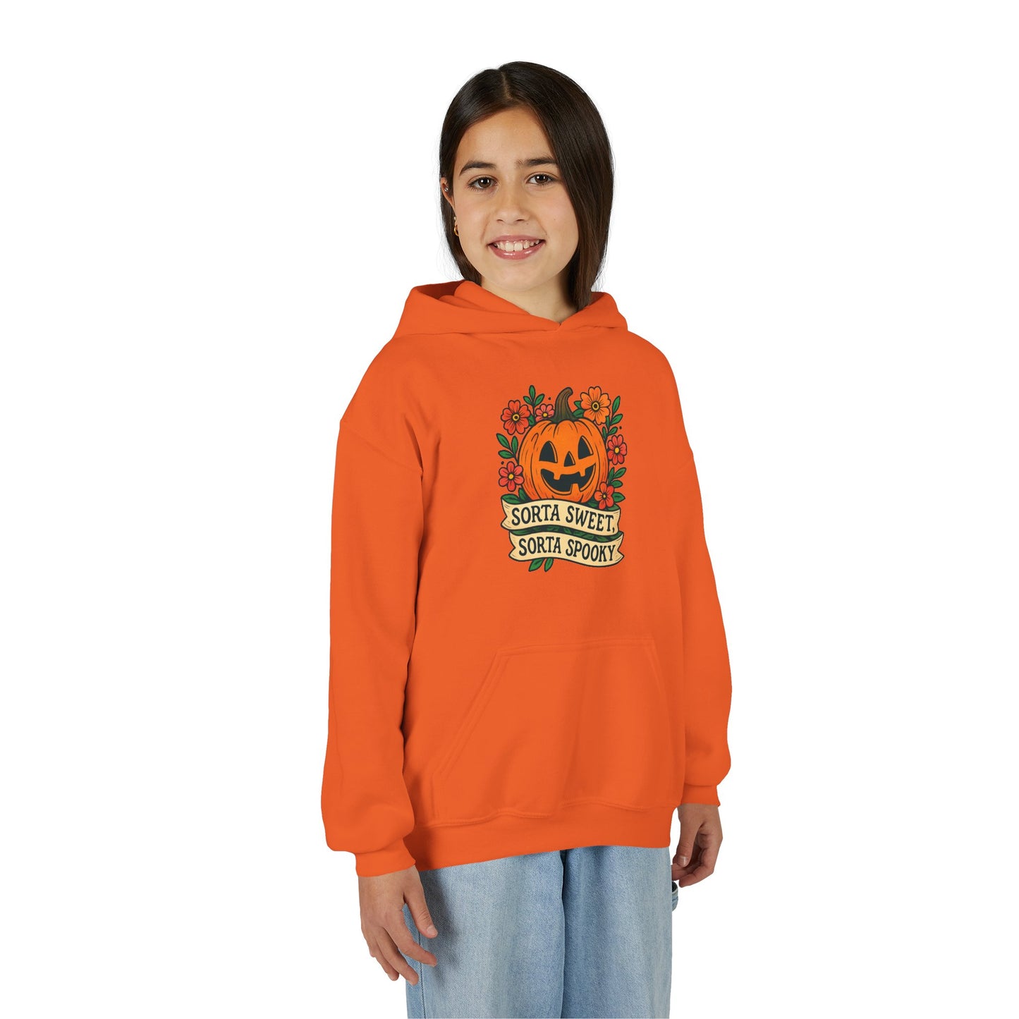 Cute Pumpkin Design – Sorta Sweet, Sorta Spooky Halloween Artwork Kids Hoodies