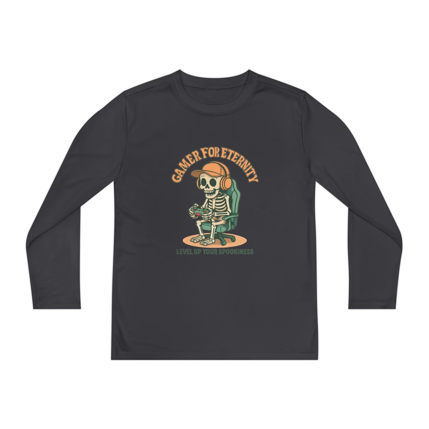Youth Long Sleeve Gamer Tee | Spooky Skeleton Theme, Perfect for Halloween or Gaming Events, Kids Graphic Shirt, Unisex Casual Wear, Kids Long Sleeves