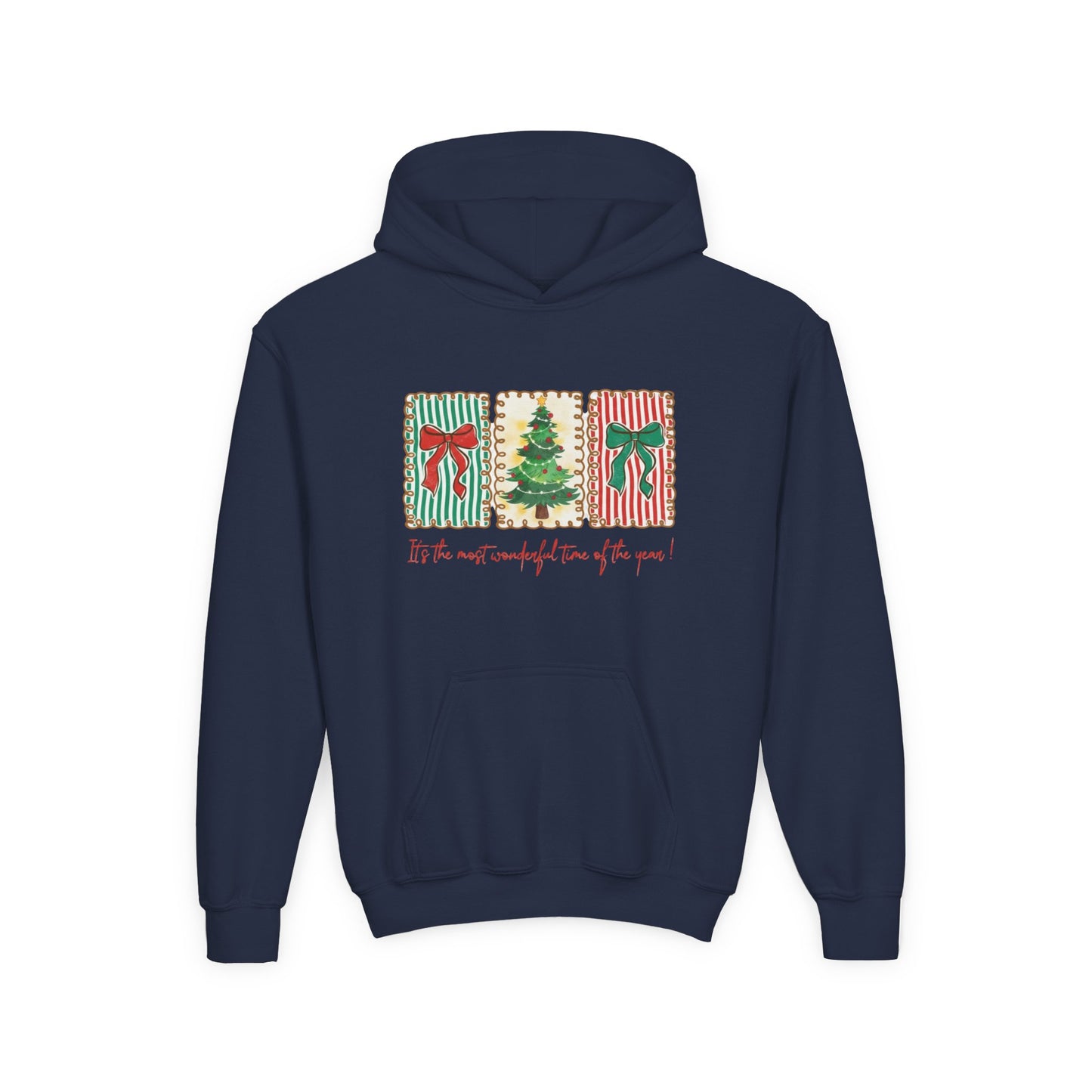 Festive Christmas Tree & Bow Design | It’s the Most Wonderful Time of the Year – Holiday Shirt, Mug, Tote & Home Decor Kids Hoodie