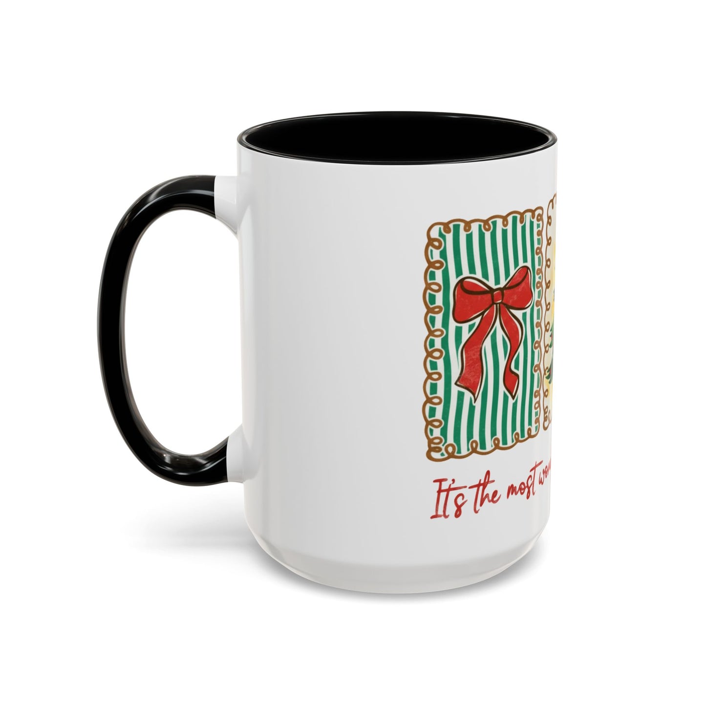 Festive Christmas Tree & Bow Design | It’s the Most Wonderful Time of the Year – Holiday Shirt, Mug, Tote & Home Decor Accent Mug