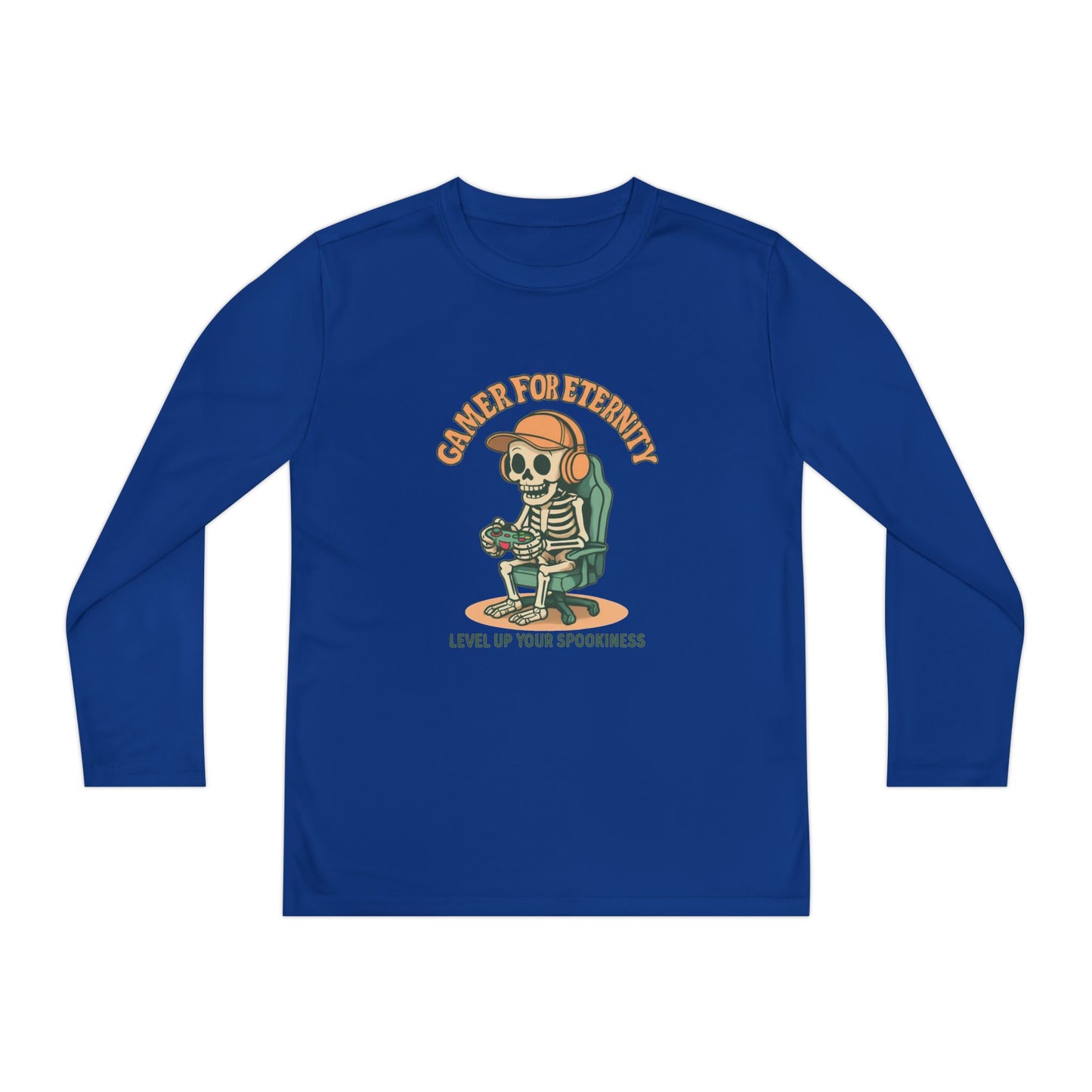 Youth Long Sleeve Gamer Tee | Spooky Skeleton Theme, Perfect for Halloween or Gaming Events, Kids Graphic Shirt, Unisex Casual Wear, Kids Long Sleeves