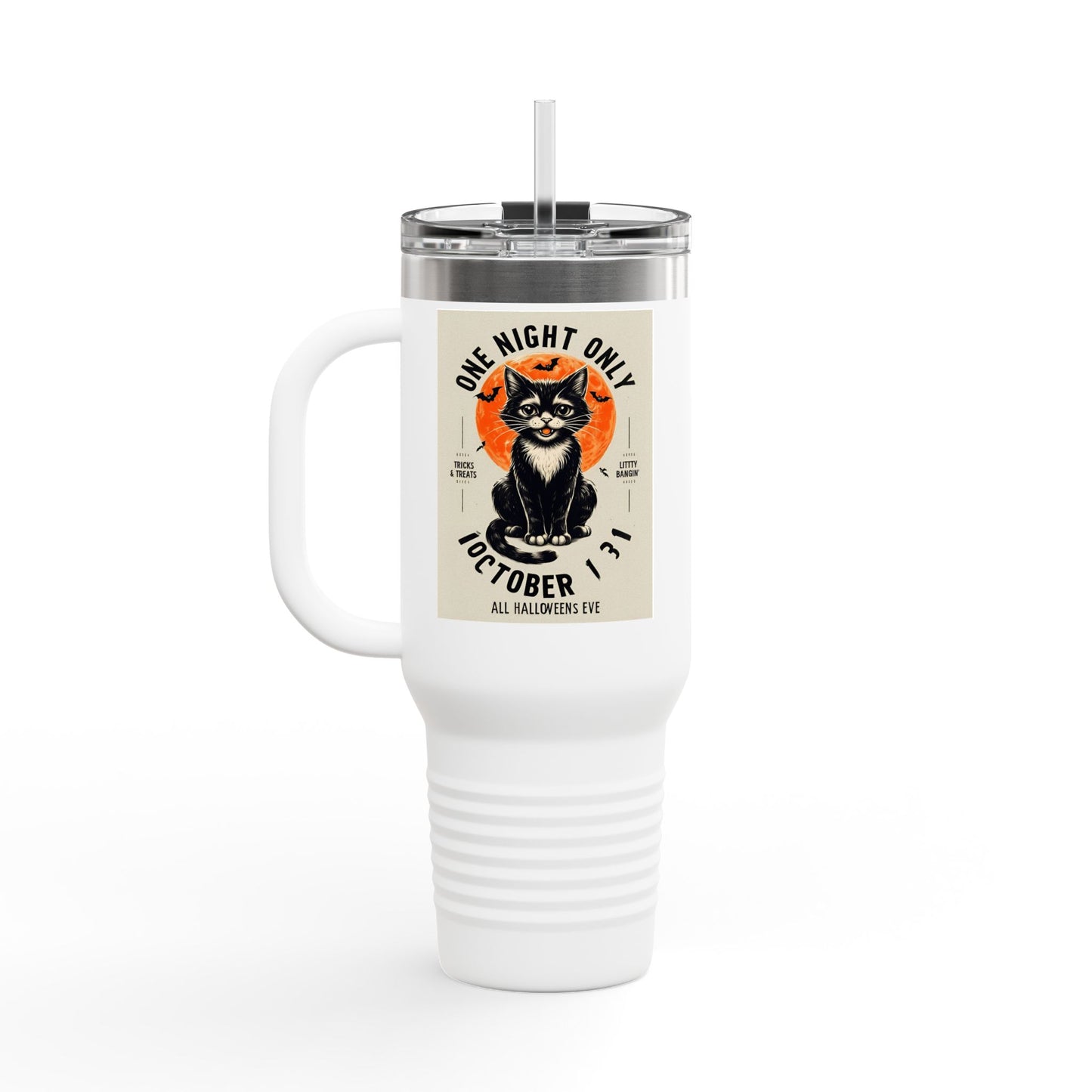 Halloween Black Cat Design | One Night Only October 31 Vintage Artwork Travel Mug