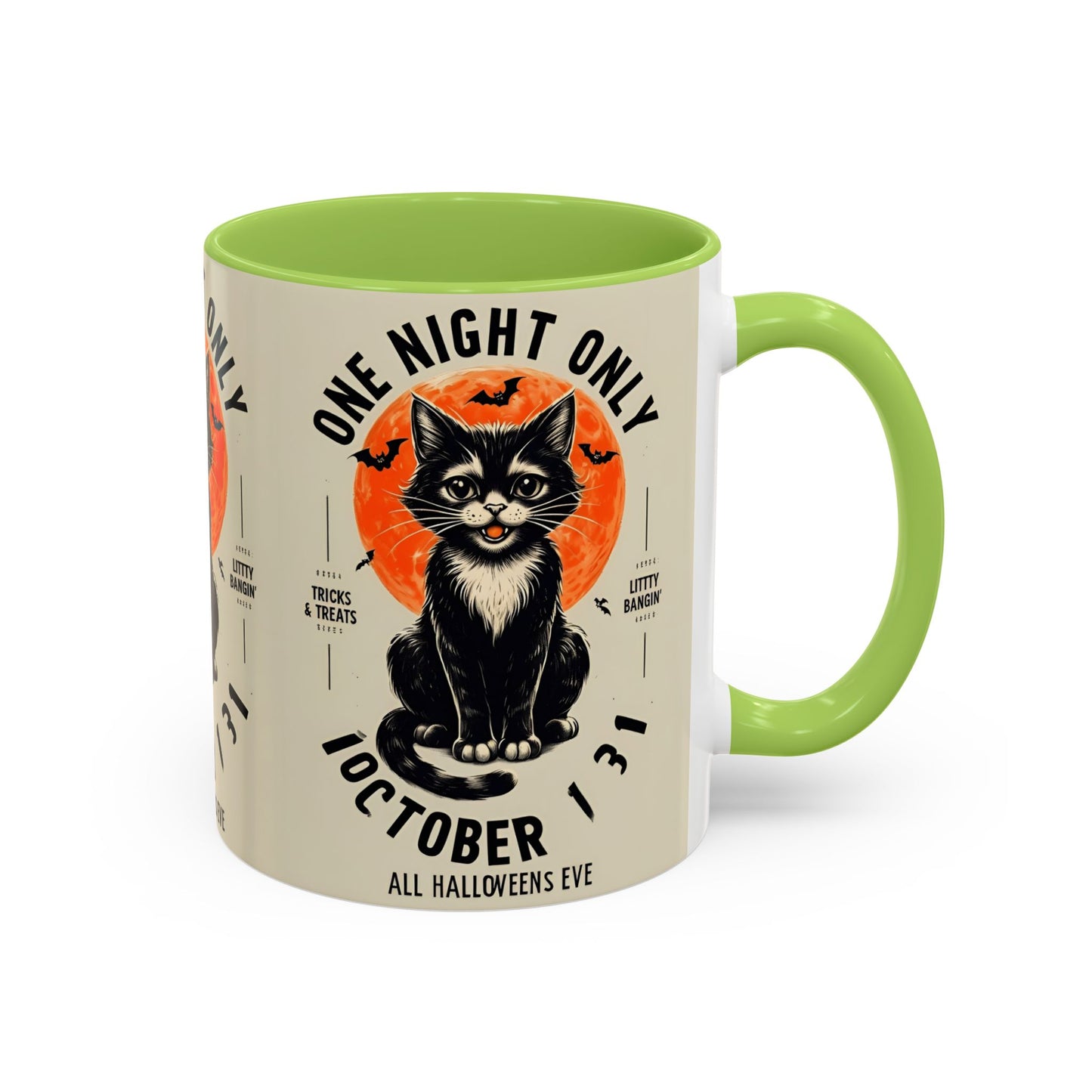 Halloween Black Cat Design | One Night Only October 31 Vintage Artwork Accent Mug