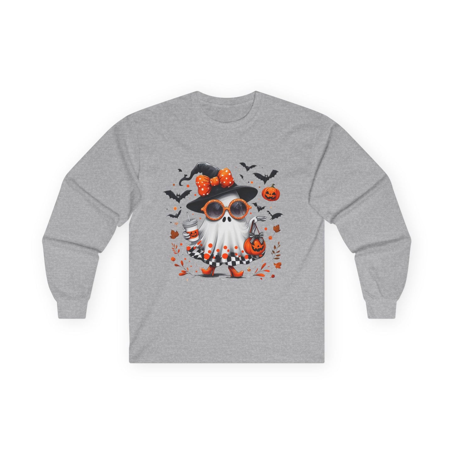 Trendy Halloween Ghost with Witch  Sunglasses | Cute Spooky Chic Pumpkin Art Print | Fashion Ghost Fall Aesthetic Design