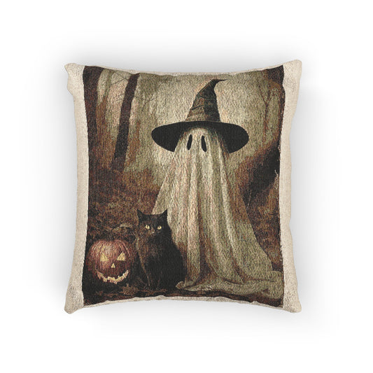 Halloween Ghost Pillow, Vintage Decor, Cozy Home Accent, Spooky Gift, Autumn Vibes, Witch and Cat Throw Cushion, Throw Pillow