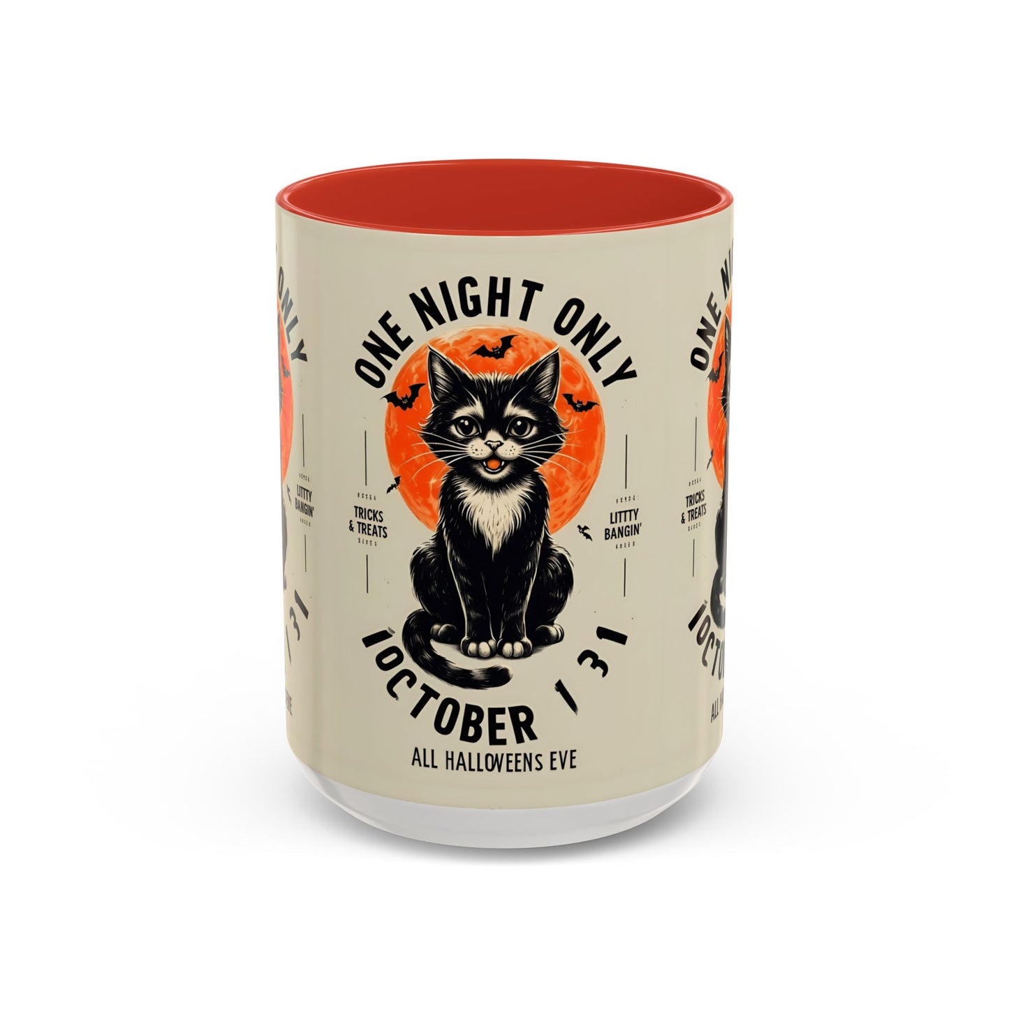 Halloween Black Cat Design | One Night Only October 31 Vintage Artwork Accent Mug