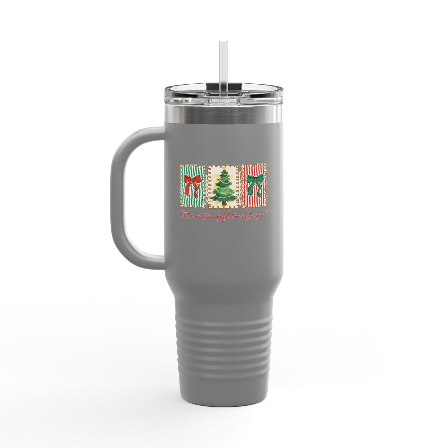 Festive Christmas Tree & Bow Design | It’s the Most Wonderful Time of the Year – Holiday Shirt, Mug, Tote & Home Decor Travel Mug