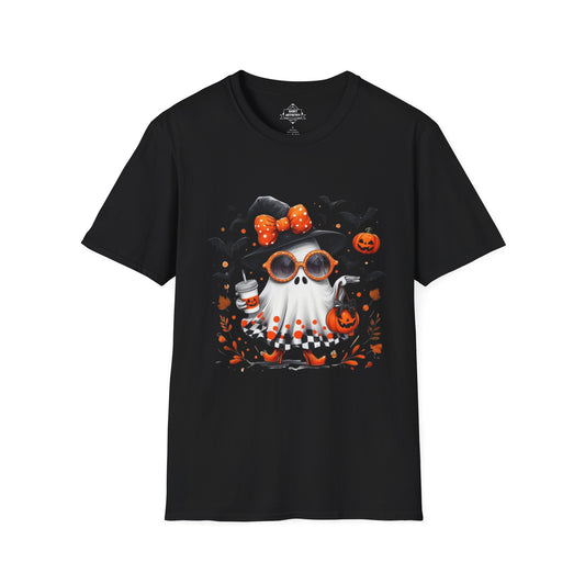 Trendy Halloween Ghost with Witch  Sunglasses | Cute Spooky Chic Pumpkin Art Print | Fashion Ghost Fall Aesthetic Design