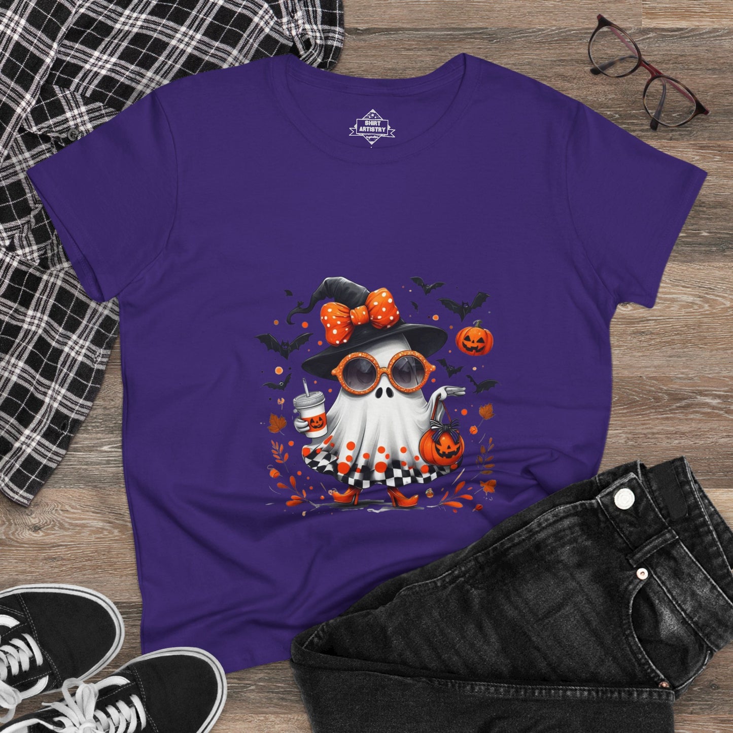 Trendy Halloween Ghost Tumbler Design | Cute Witch Ghost PNG | Spooky Season Sublimation Design for Shirts, Mugs & Decor