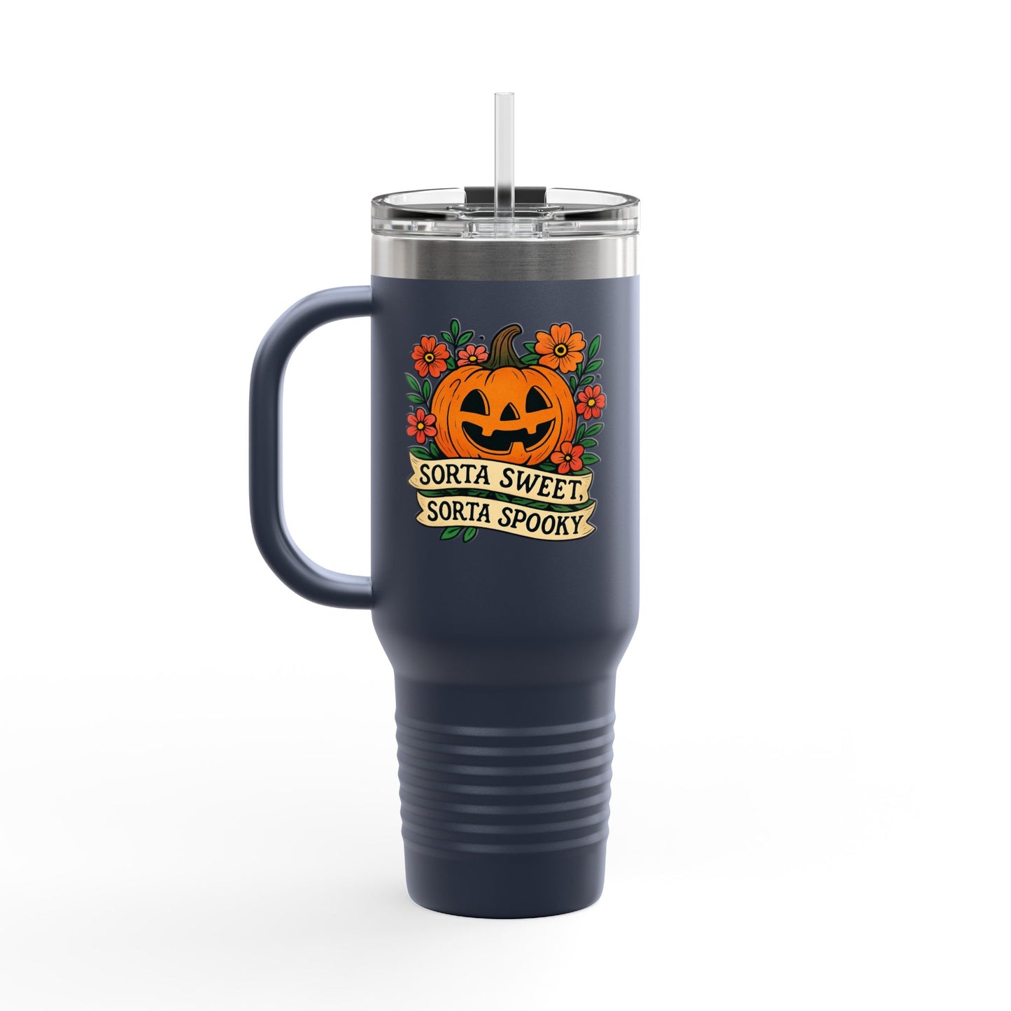 Spooky Floral Insulated Travel Mug - 40oz, Halloween Coffee Cup, Fall Drink Mug, Cute Travel Tumbler, Gift for Witchy Friends, Travel Mug