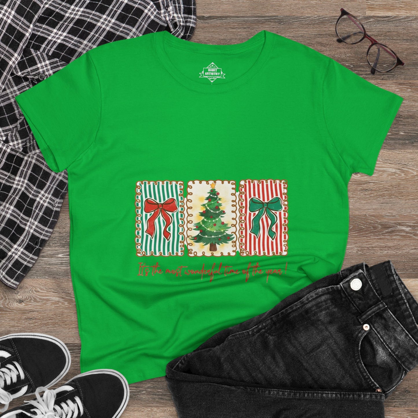 Festive Christmas Tree & Bow Design | It’s the Most Wonderful Time of the Year – Holiday Shirt, Mug, Tote & Home Decor
