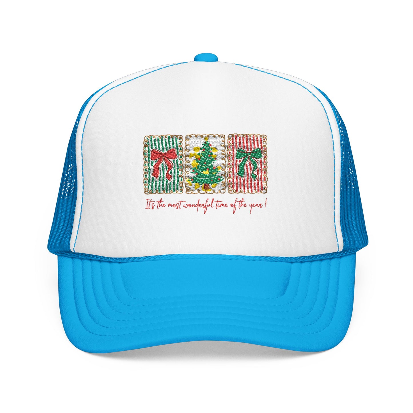Festive Christmas Tree & Bow Design | It’s the Most Wonderful Time of the Year – Holiday Shirt, Mug, Tote & Home Decor Hat Embroidered