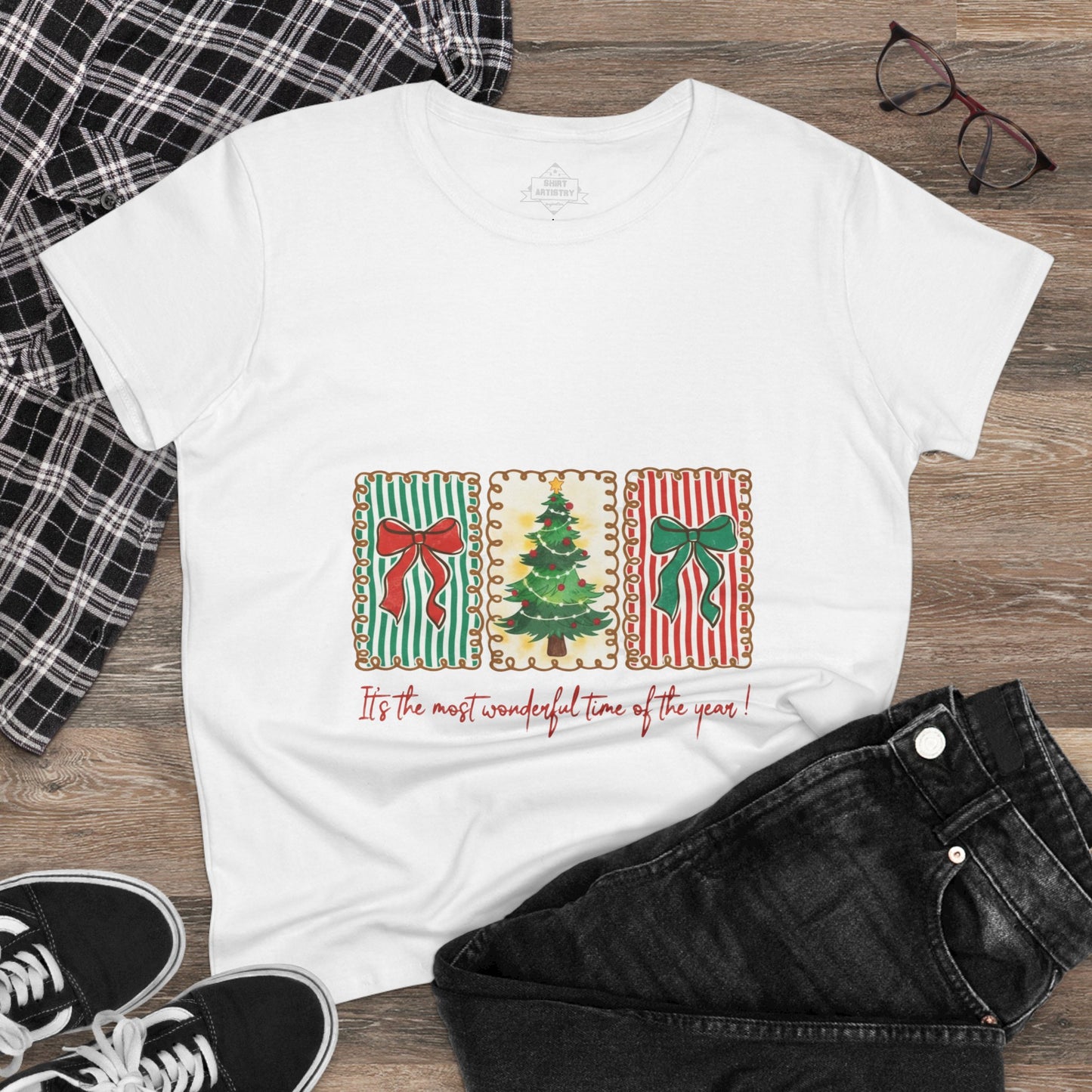 Festive Christmas Tree & Bow Design | It’s the Most Wonderful Time of the Year – Holiday Shirt, Mug, Tote & Home Decor