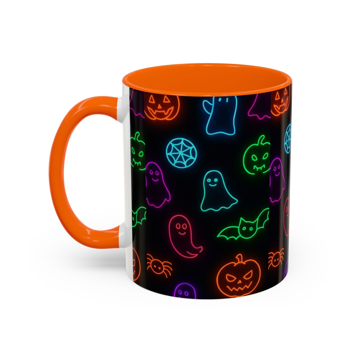 Neon Halloween Pattern | Cute Ghosts, Pumpkins & Bats Glow Design Accent Mug