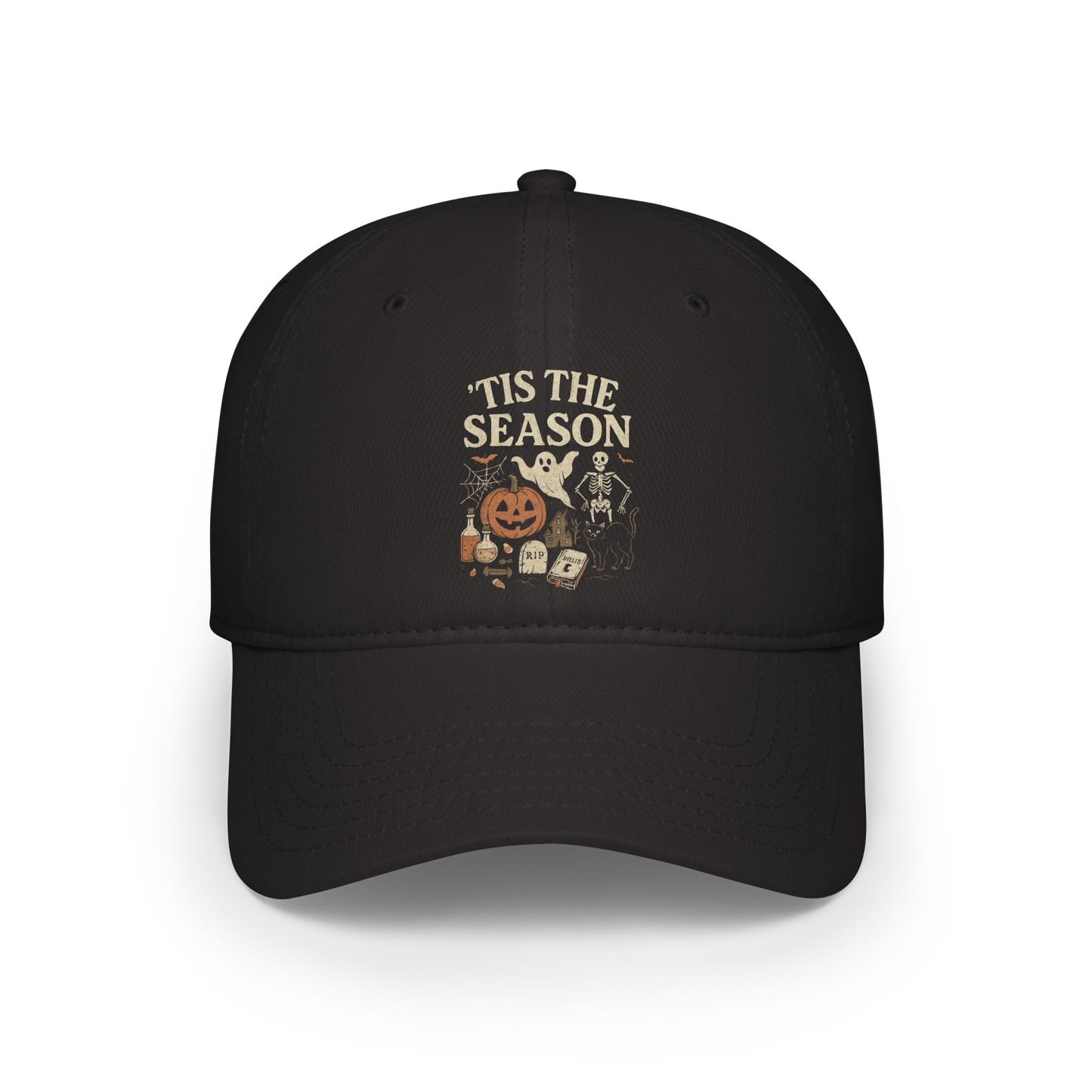 ‘Tis the Season Halloween  | Vintage Spooky Season Shirt with Ghost, Skeleton & Pumpkin | Retro Halloween Graphic Tee for Fall Baseball Caps