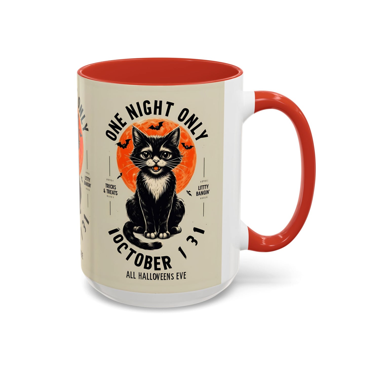 Halloween Black Cat Design | One Night Only October 31 Vintage Artwork Accent Mug