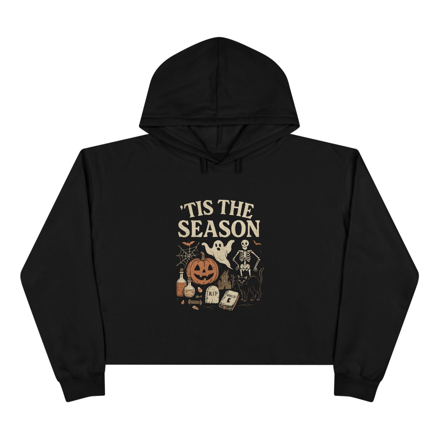 ‘Tis the Season Halloween T‑Shirt | Vintage Spooky Season Shirt with Ghost, Skeleton & Pumpkin | Retro Halloween Graphic Tee for Fall