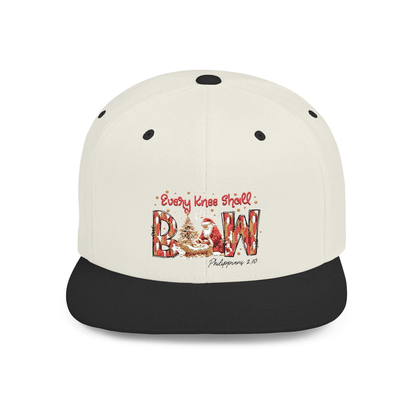 Every Knee Shall Bow Philippians 2:10 | Christian Christmas Design with Santa & Baby Jesus | Faith-Based Holiday Gift Snapback Cap