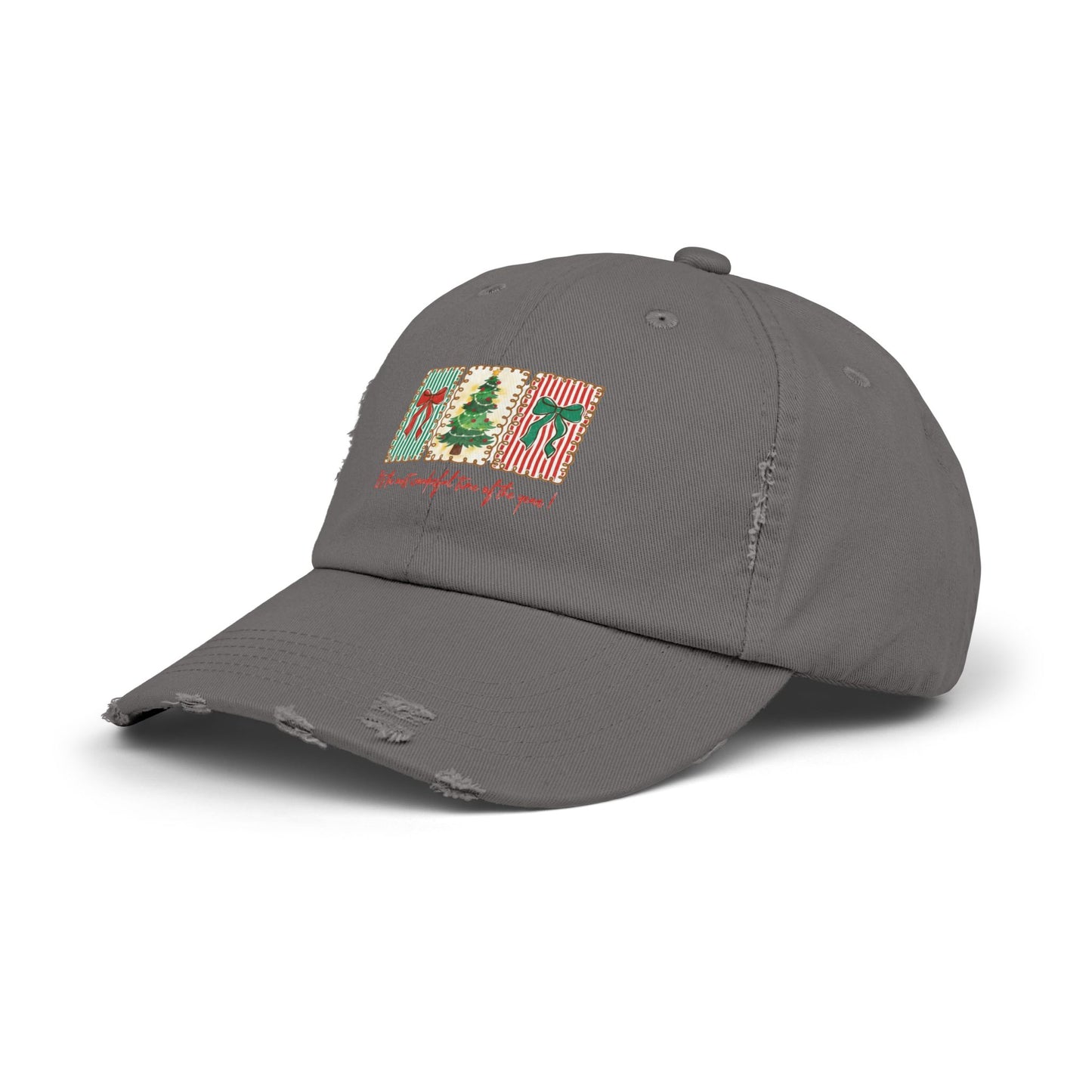 Festive Christmas Tree & Bow Design | It’s the Most Wonderful Time of the Year – Holiday Shirt, Mug, Tote & Home Decor Distressed cap