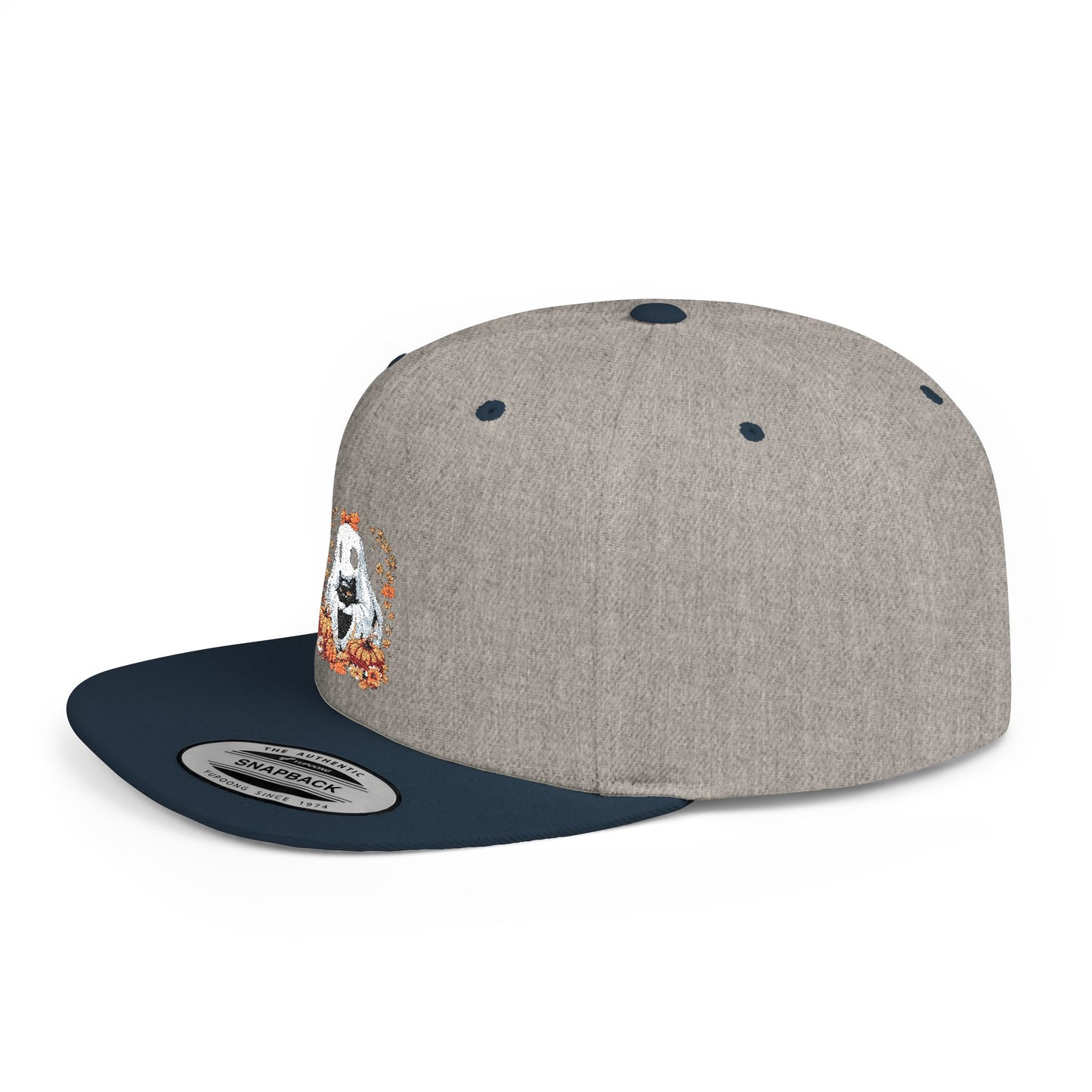 Cute Ghost and Black Cat Halloween T-Shirt | Cozy Fall Pumpkin Shirt | Spooky Season Aesthetic Apparel Gift for Halloween Lovers Snapback Cap