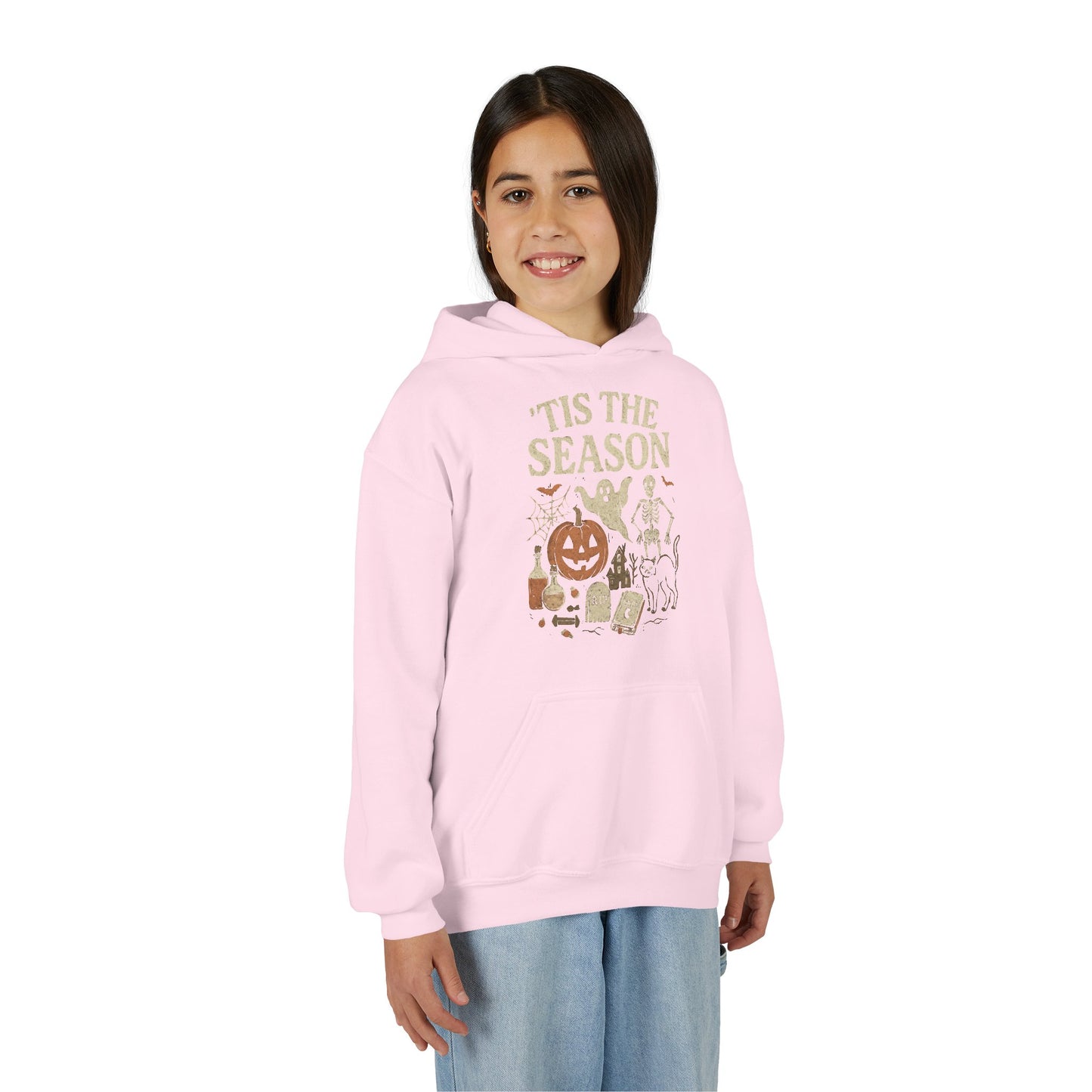 ‘Tis the Season Halloween  | Vintage Spooky Season Shirt with Ghost, Skeleton & Pumpkin | Retro Halloween Graphic Tee for Fall Kids Hoodie