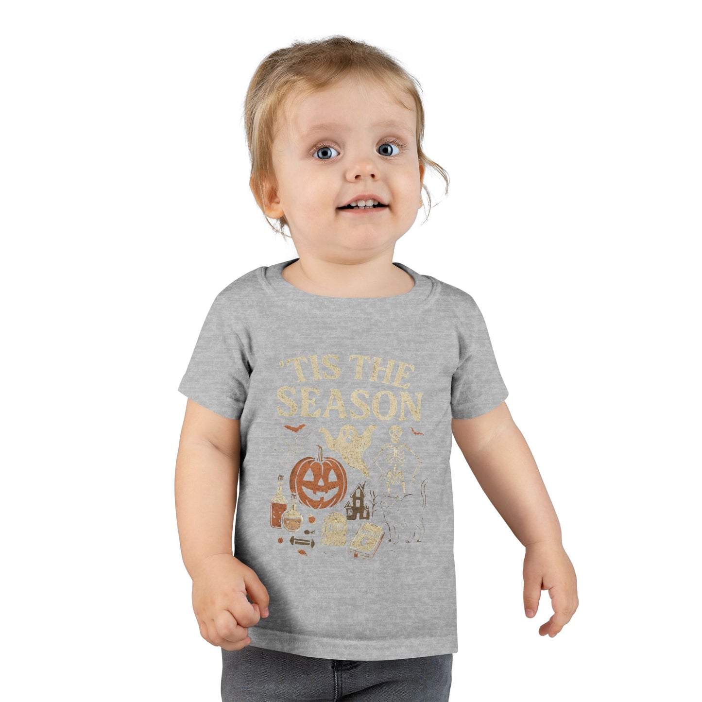 ‘Tis the Season Halloween T‑Shirt | Vintage Spooky Season Shirt with Ghost, Skeleton & Pumpkin | Retro Halloween Graphic Tee for Fall Toddler T-Shirt