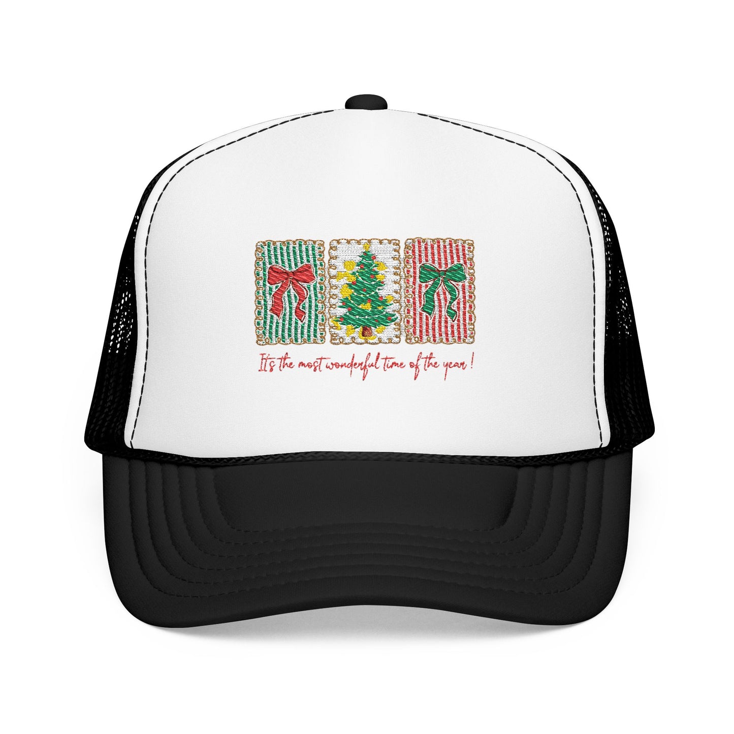 Festive Christmas Tree & Bow Design | It’s the Most Wonderful Time of the Year – Holiday Shirt, Mug, Tote & Home Decor Hat Embroidered